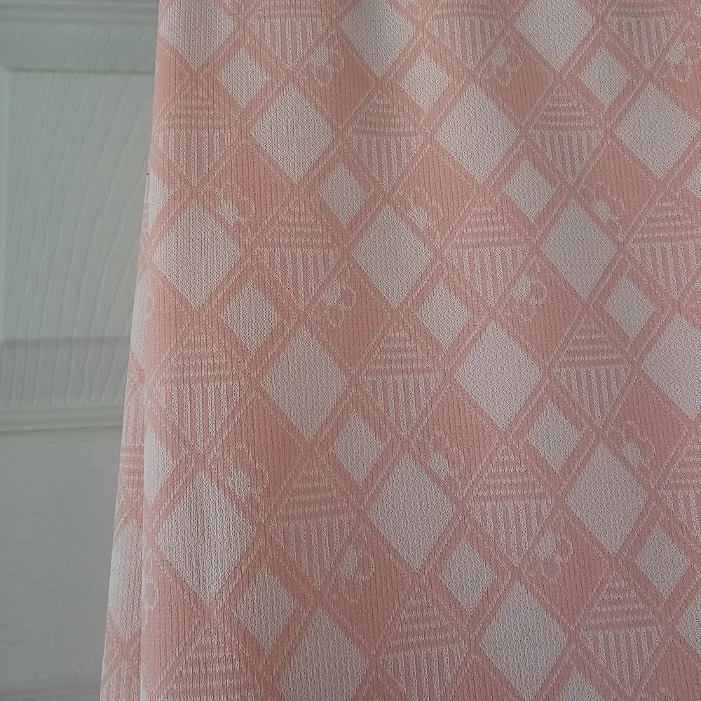 1970s Vintage Light Salmon Pink Cream Flower Power Diagonal Geometric Fabric #53